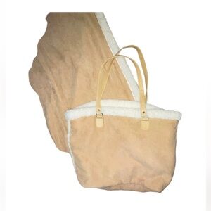 Cannon Camel Faux Fur Sherpa Tote Bag with Cream Accents